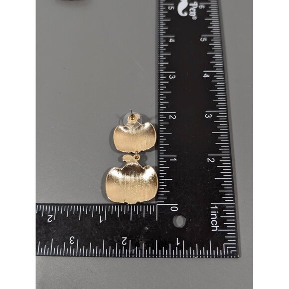 Orange Pumpkin Stacked Dangle Pierced Earrings Halloween Fall Autumn - Picture 6 of 6